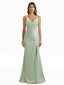 Elegant V-Neck Boning Silky Satin Mermaid Long Evening Gown Dresses For Women