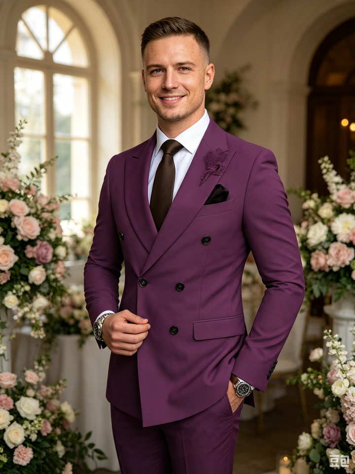 Classic 2 Piece Grape Men's Suit with Regular Fit and Sophisticated Peak Lapel