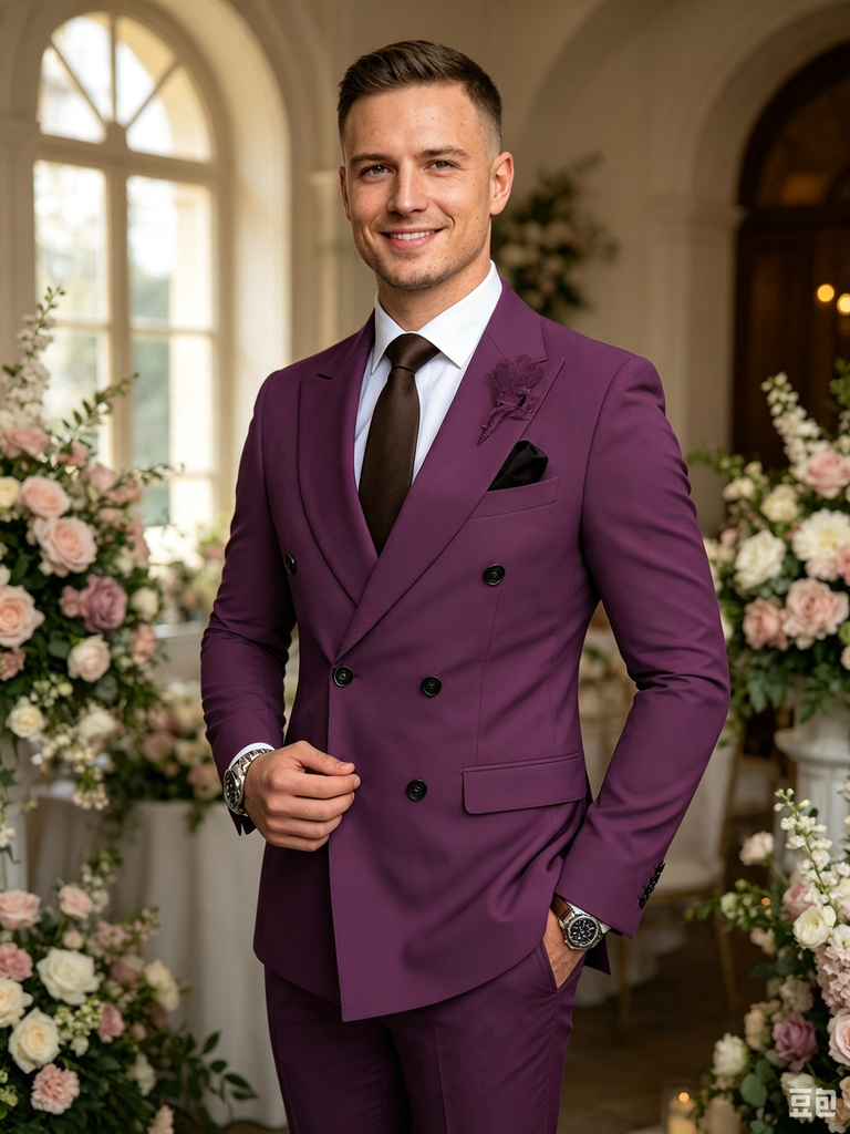Classic 2 Piece Grape Men's Suit with Regular Fit and Sophisticated Peak Lapel