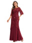 ChicSew Elegant Illusion Half Sleeve Lace Applique Chiffon Mother Of The Groom Dress