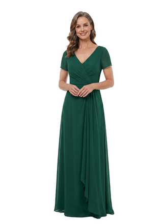 ChicSew Elegant V-Neck Short Sleeves Chiffon A-Line Floor Length Mother of the Bride Dress