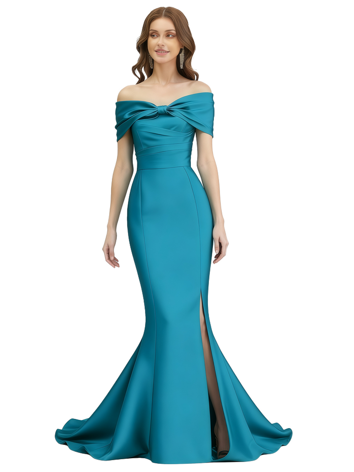 Fancy Off Shoulder Mermaid Floor Length Mother Of The Groom Gown With Side Slit