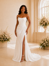 ChicSew Fancy Strapless Side Slit Maxi Long Satin Mermaid Wedding Dress