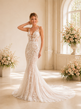 ChicSew Romantic Elegant Deep V-Neck Sleeveless Lace Tulle Mermaid Wedding Dresses