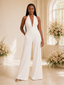ChicSew Modern Halter Neck Crepe Open Back Floor-Length Wedding Jumpsuit