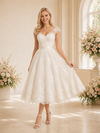 ChicSew Elegant Cap Sleeves Lace Tulle A-Line Tea-Length Wedding Dresses