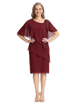 ChicSew Fancy Asymmetrical Mother Of The Bride Dresses Layered Chiffon Beaded Knee Length Gown