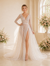 ChicSew Sexy V-Neck Long Sleeves Sequin Tulle A-Line Maxi Wedding Dress