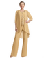 ChicSew Classy Chiffon Mother Of The Groom PantSuits Three Piece Set With Lace Appliques Bodice