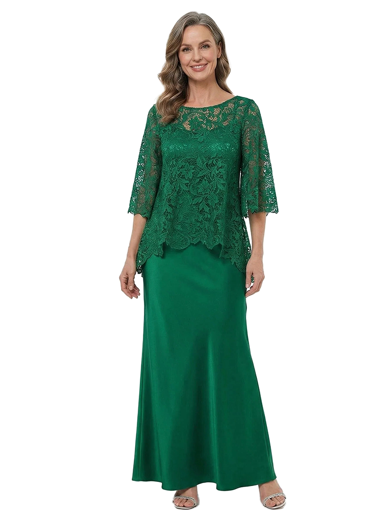 ChicSew Modern Two Piece Silky Satin Sheath Lace Bodice Mother Of The Bride Outfit