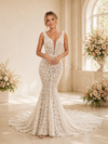 ChicSew Sexy Mermaid Lace Applique V-Neck Open Back Maxi Wedding Dress