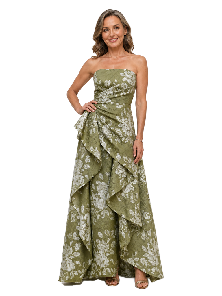 Chicsew Elegant Floral Strapless Ruched A-Line Floor-Length Mother of The Bride Dresses
