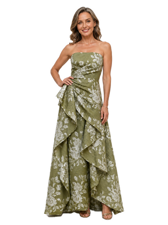 Chicsew Elegant Floral Strapless Ruched A-Line Floor-Length Mother of The Bride Dresses