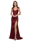 Chicsew Fancy Spaghetti Straps Soft Satin Mermaid Long Bridesmaid Dresses With Boning Side Slit