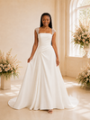 ChicSew Fancy Square Neck Rhinestone Ruching A-Line Satin Maxi Wedding Dress