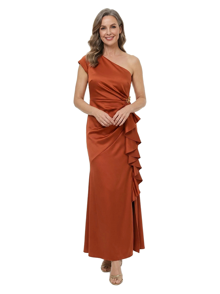 ChicSew One Shoulder Cap Sleeve Satin Ankle Length Mermaid Mother of the Bride Dress