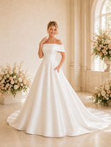 ChicSew Elegant Satin Off The Shoulder A-line Maxi Long Wedding Dresses With Train