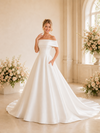 ChicSew Elegant Satin Off The Shoulder A-line Maxi Long Wedding Dresses With Train
