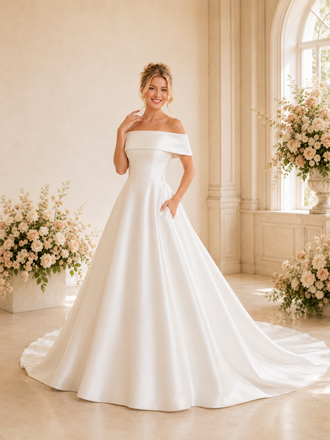 ChicSew Elegant Satin Off The Shoulder A-line Maxi Long Wedding Dresses With Train