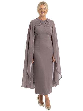 Chicsew Elegant Jewel Long Sleeves Sheath Chiffon Mother Of The Bride Dress