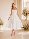 ChicSew Simple Strapless Boning A-Line Satin Midi Wedding Dress