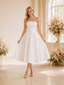 ChicSew Simple Strapless Boning A-Line Satin Midi Wedding Dress