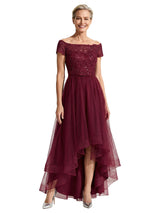 Beautiful Off Shoulder Lace Mother of The Bride Dress High-Low Tulle Gown for Wedding