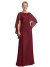 ChicSew Asymmetric Cape Sleeve Beaded Detail Ruched Waist Floor Length Chiffon Modern Mother of the Bride Dresses