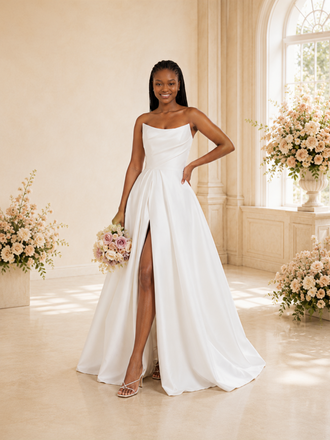ChicSew Modern Simple Satin Strapless Long A-Line Wedding Dress With Slit
