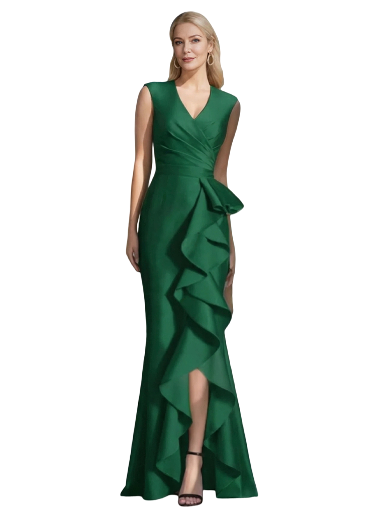 Elegant V-Neck Sleeveless Ruffle Side Slit Mermaid Mother Of The Bride Dresses