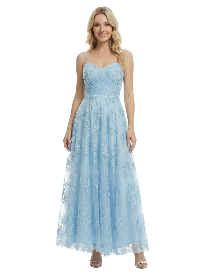 ChicSew Elegant Spaghetti Strap Lace Ankle-Length Maxi Formal Evening Gown