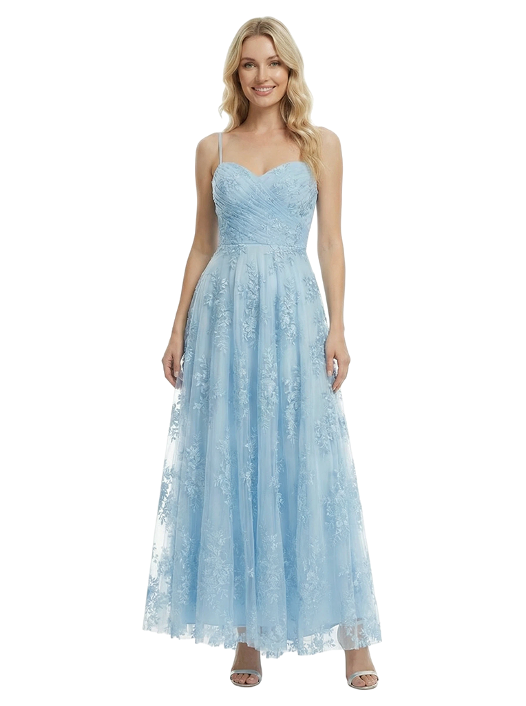 ChicSew Elegant Spaghetti Strap Lace Ankle-Length Maxi Formal Evening Gown