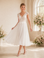 ChicSew Simple V-Neck Cap Sleeves A-Line Lace Chiffon Tea-Length Wedding Dresses