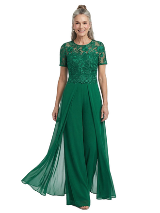 ChicSew Jewel Short Sleeve Lace Bodice Walk Through Jumpsuit For Mother of the Bride Dress