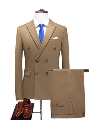 Taupe 2 pieces Men‘s Suit Slim Fit Flat Double Breasted Peak Lapel Tuxedo CN503