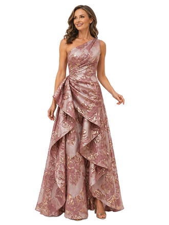 Chicsew Elegant Floral One Shoulder Ruched Floor-Length A-Line Mother of The Bride Dress