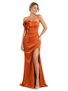 ChicSew Strapless Soft Satin Bridesmaid Dress Ruched Side Slit Floor-length Mermaid Gown