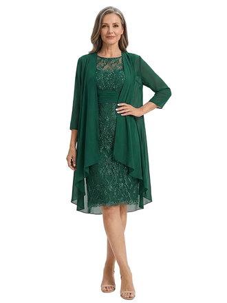 ChicSew Round Neck Lace Short Mother of The Bride Dress and Jacket Formal Wedding Attire