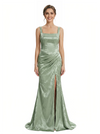 Elegant Jacquard Satin Spaghetti Straps Side Slit Mermaid Long Formal Evening Dresses