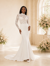 ChicSew Modern Mermaid High Neck Long Sleeves Lace Crepe Maxi Wedding Dress