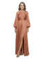 ChicSew Long Sleeve Pleated A-Line Mother Of The Bride Gown Side Slit Satin Evening Dress