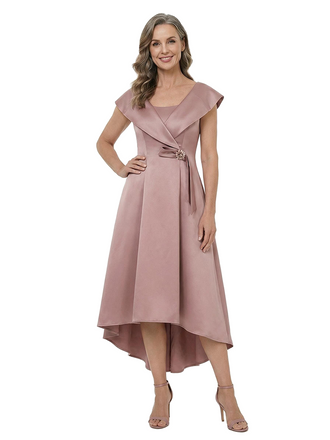 ChicSew Elegant Portrait Neckline Silky Satin Mother Of The Bride Dress High Low A-Line Gown