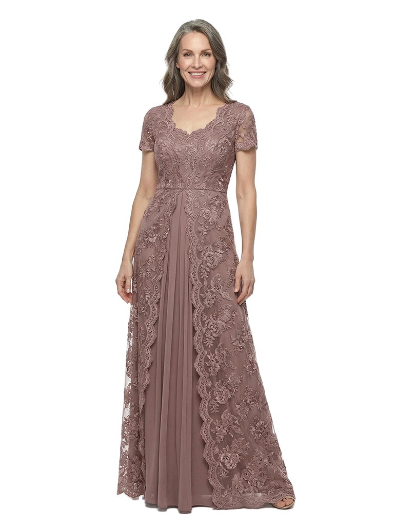 ChicSew Trendy Short Sleeve Lace Overlay Tulle Mother Of The Groom Gowns