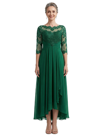 ChicSew Elegant High-Low Lace Half Sleeves Mother Of The Bride Dress A-Line Chiffon Lace Illusion Neckline