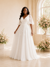 ChicSew Elegant V-Neck Half Sleeves Lace Appliques Chiffon A-Line Maxi Wedding Dress