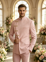 Classic 2 Piece Pink Men's Suit with Regular Fit and Sophisticated Peak Lapel