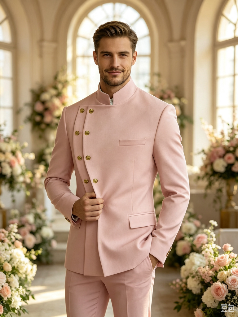 Classic 2 Piece Pink Men's Suit with Regular Fit and Sophisticated Peak Lapel