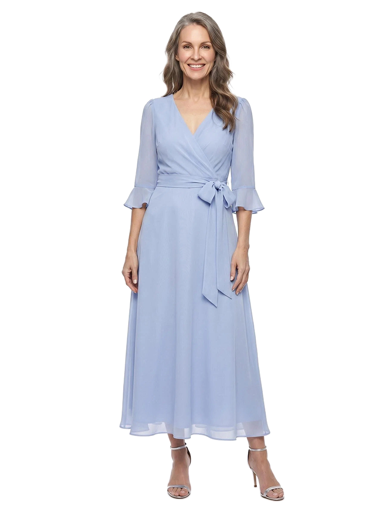 ChicSew V-Neck 3/4 Sleeve Chiffon A-Line Tea-Length Mother of the Bride Dress