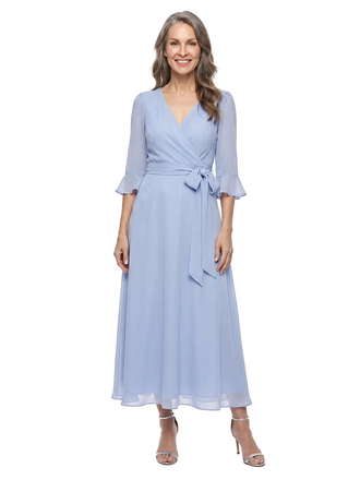 ChicSew V-Neck 3/4 Sleeve Chiffon A-Line Tea-Length Mother of the Bride Dress