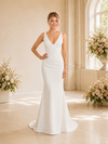 Chicsew Fancy Spaghetti Straps V-Neck Mermaid Crepe Long Wedding Dress